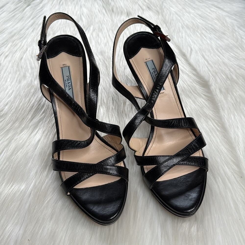 Prada Black Leather Strappy Platform Sandals - Picture 3 of 11